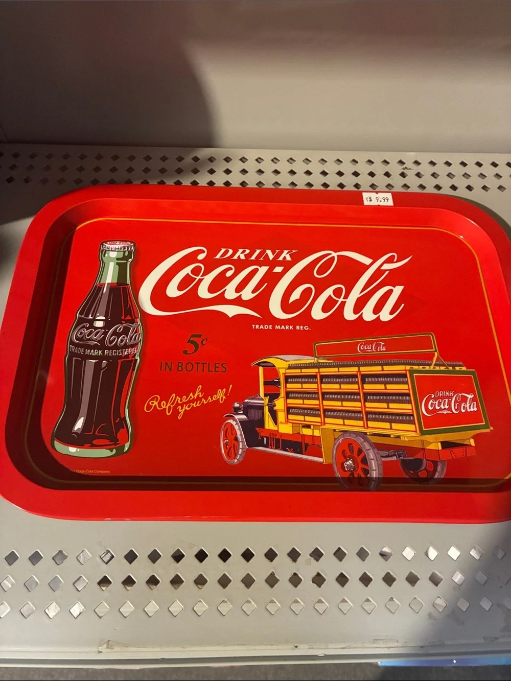 Coca Cola Red Retro Metal Serving Tray with Vintage Truck Art